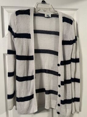 Old Navy Cream and Navy Striped Open Knit Sweater